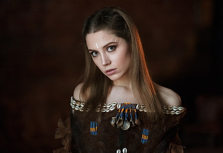 kobiety, Ksenia Kokoreva, odkryte ramiona, Maxim Maximov, twarz, portret, brunetka, 500px, patrząc na widza, Tapety HD HD wallpaper