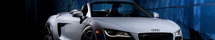 białe Audi TT Cabrio coupe, samochód, potrójny ekran, Audi R8, Audi R8 Spyder, Tapety HD