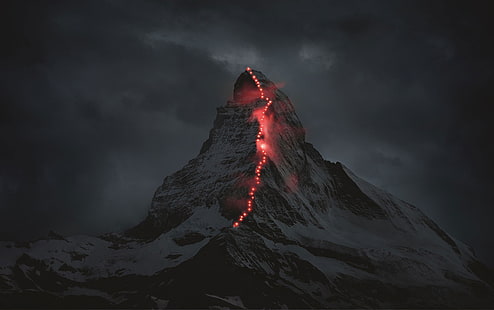 Gunung Everest, alam, lanskap, pegunungan, awan, Matterhorn, Swiss, malam, pendakian, lampu, salju, Pegunungan Alpen, gelap, badai, Pegunungan Alpen Swiss, Wallpaper HD HD wallpaper