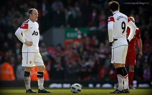 weißer und schwarzer Fußball, Fußball, England, Manchester United, Premier League, Wayne Rooney, Berbatov, HD-Hintergrundbild HD wallpaper