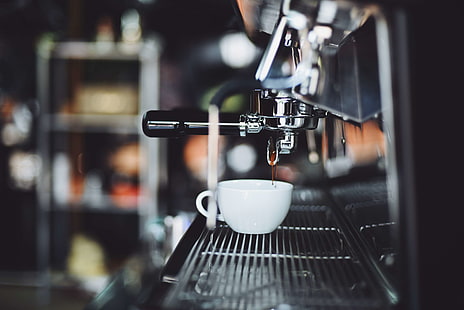 coffee, coffee machine, coffee maker, cup, drink, espresso, machine, machinery, mug, production, HD wallpaper HD wallpaper