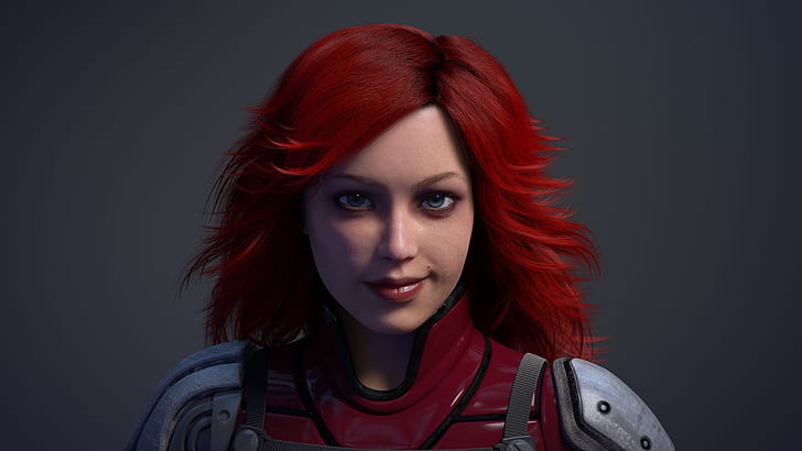 3D фантазия червена коса момиче, жена в червена коса, 3D, фантазия, червено, коса, момиче, HD тапет