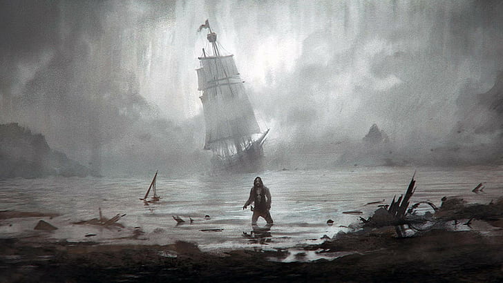 pirater, fartyg, fantasikonst, hav, HD tapet