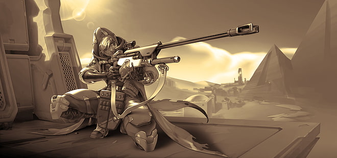 Comicfigur mit Gewehr Vektorgrafik, Overwatch, Blizzard Entertainment, Videospiele, Ana (Overwatch), HD-Hintergrundbild HD wallpaper