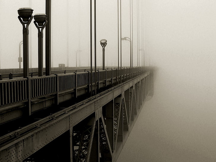 Ponte Golden Gate, noir, névoa, ponte, monocromático, HD papel de parede