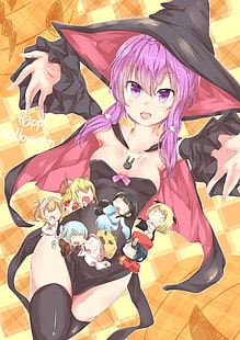 Halloween, topi penyihir, topi, labu, Voiceroid, Yuzuki Yukari, Wallpaper HD HD wallpaper