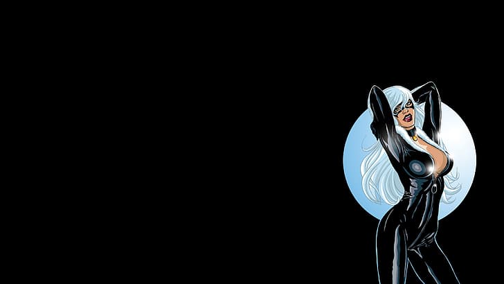 Marvel-Comics, Marvel-Mädchen, schwarze Katze, Felicia Hardy, weißes Haar, Maske, Superhelden, Katzenmädchen, Catsuit, Latex, schwarzer Latex, Leder, Lederbekleidung, HD-Hintergrundbild