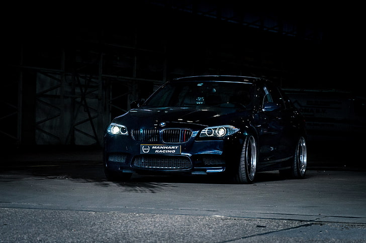 blue BMW 4-series, black, BMW, the front, f10, daylight, HD wallpaper