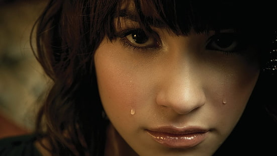 ใบหน้า, น้ำตา, ผู้หญิง, ผมสีน้ำตาล, Demi Lovato, วอลล์เปเปอร์ HD HD wallpaper