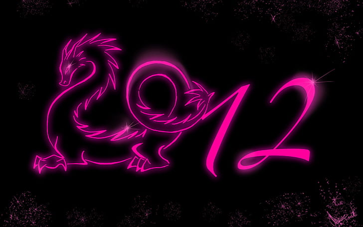 2012 année du dragon, rose 2012 signalisation néon dragon, 2012, année, dragon, Fond d'écran HD