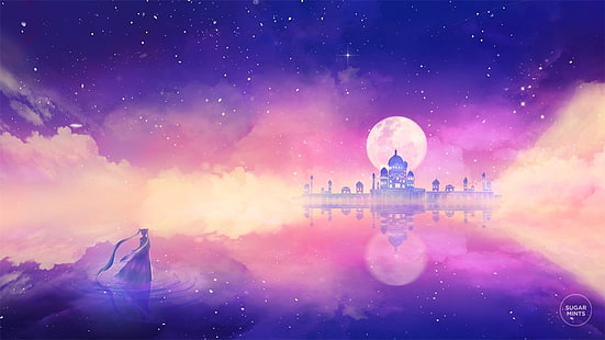 Anime, Stadt, Mond, Prinzessin, Seemann, Gelassenheit, HD-Hintergrundbild HD wallpaper