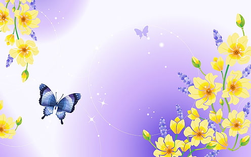 Papillon et fleurs, fond d'écran papillon bleu, fond, image, photos, photo, bleu, Fond d'écran HD HD wallpaper