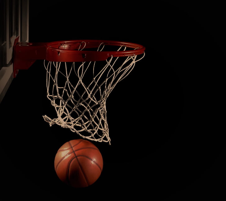 баскетбол, обръч, тъмно, топка, черно, HD тапет