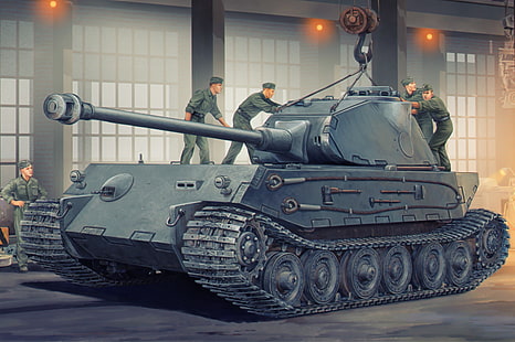 илюстрация на сив боен танк, война, изкуство, немски, танк, ww2, VK4502 (P), проект, HD тапет HD wallpaper