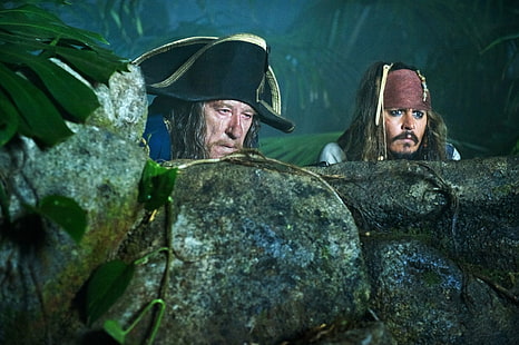 Piratas del Caribe, Piratas del Caribe: en mareas extrañas, Geoffrey Rush, Héctor Barbossa, Jack Sparrow, Johnny Depp, Fondo de pantalla HD HD wallpaper