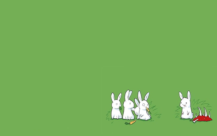 tapeta cztery białe króliki, króliki, czarny humor, minimalizm, Tapety HD