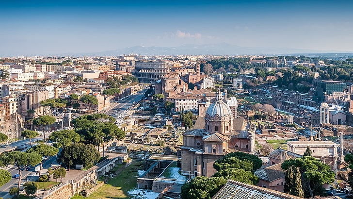 aerial view of houses, rome, coliseum, capitol, italy, HD wallpaper