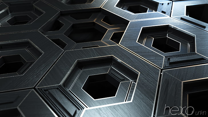 schwarzes Logo, 3D, digitale Kunst, übertragen, Hexagon, HD-Hintergrundbild