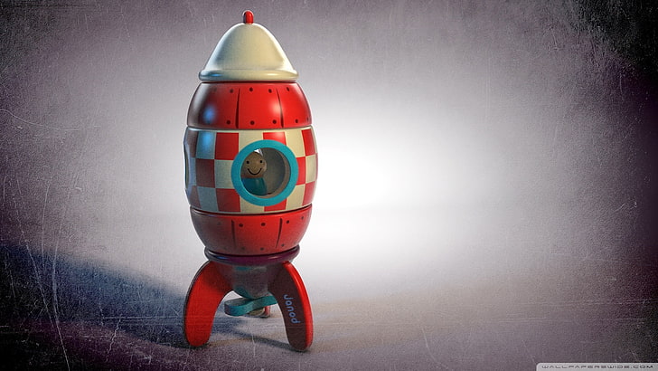 играчка червена ракета, ракета, дигитално изкуство, HD тапет