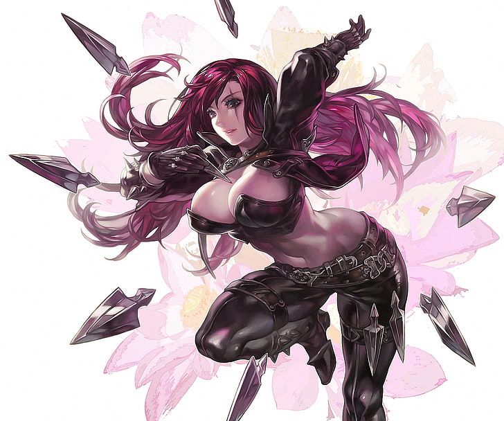 Pink haired female anime character, girl, pose, weapons, art, knives,  league of legends, HD wallpaper | Wallpaperbetter