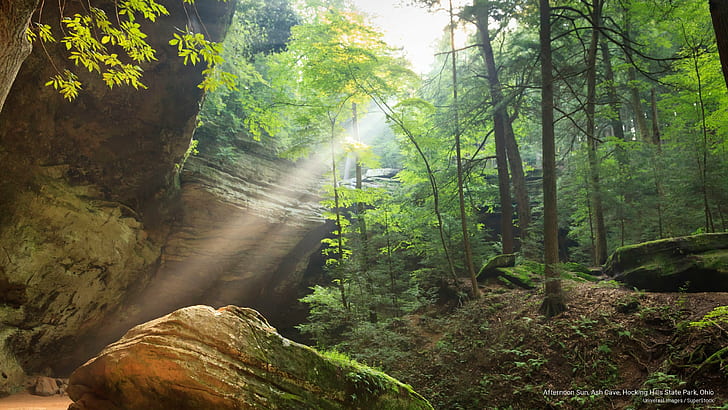 Afternoon Sun, Ash Cave, Hocking Hills State Park, Ohio, Spring/Summer, HD wallpaper