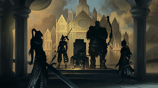 Dark Souls, Artorias the Abysswalker, Dragonslayer Ornstein, Gwyn Lord of Cinder, Hawkeye Gough, Lord's Blade Ciaran, Sfondo HD HD wallpaper