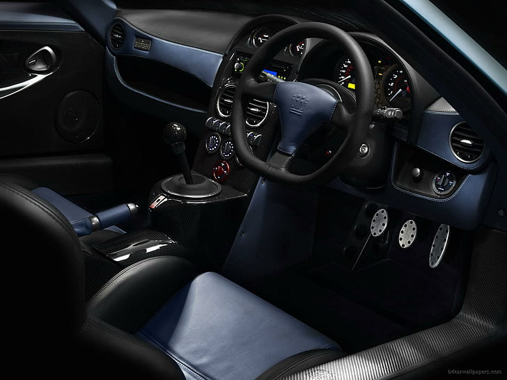 Noble M600 interiör, blå och svart lädersäte, interiör, nobel, m600, bilar, HD tapet