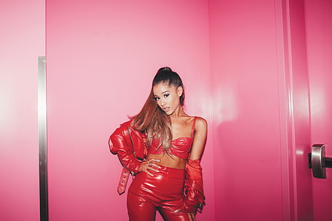 women, Ariana Grande, leather, pink, HD wallpaper HD wallpaper
