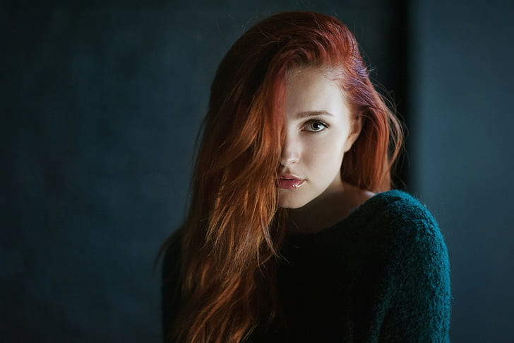 wajah, berambut merah, wanita, rambut panjang, Vladislava Masko, kedalaman bidang, Wallpaper HD