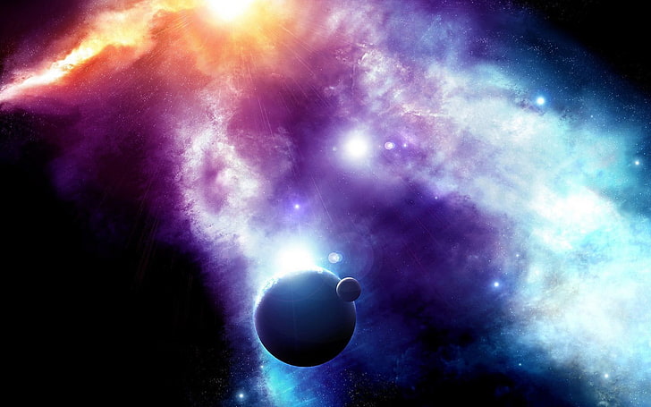 pianeta e nebulosa viola carta da parati, spazio, arte spaziale, Sfondo HD