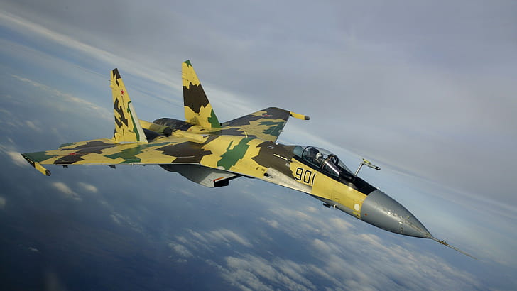 militer, pesawat militer, jet tempur, Sukhoi Su-35, Sukhoi, Angkatan Udara Rusia, Wallpaper HD