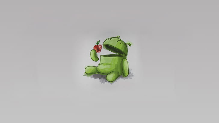 android, eat Apple, funny, HD wallpaper