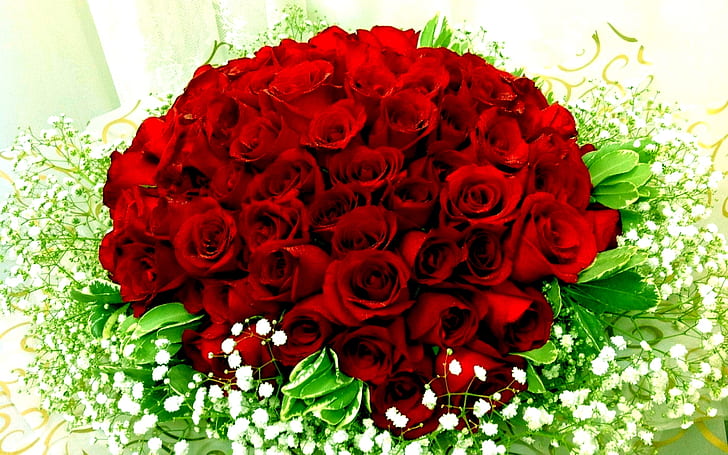 Bouquet red roses and wild flowers for 8 Mart, HD wallpaper