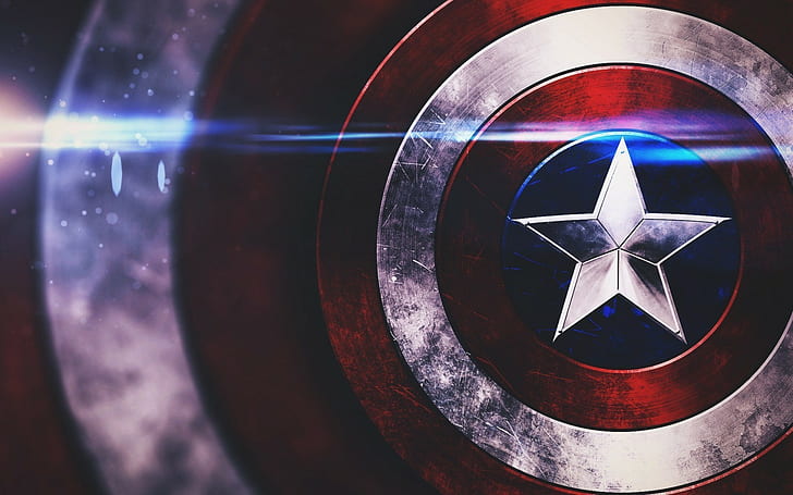 Captain America, étoiles, fusées optiques, macro, boucliers, Fond d'écran HD