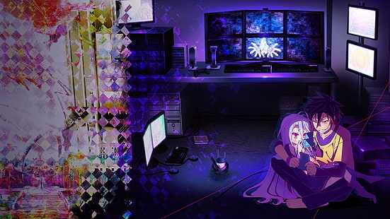 personnage d'anime garçon aux cheveux noirs, No Game No Life, l'anime, Shiro (No Game No Life), Sora (No Game No Life), Fond d'écran HD HD wallpaper