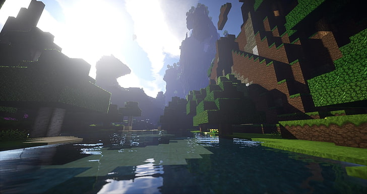 Gra Minecraft, Minecraft, render, zrzut ekranu, jezioro, Tapety HD