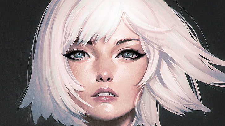 weiße Haare weibliche Anime Tapete, weiße Haare, Augen, Ilya Kuvshinov, HD-Hintergrundbild
