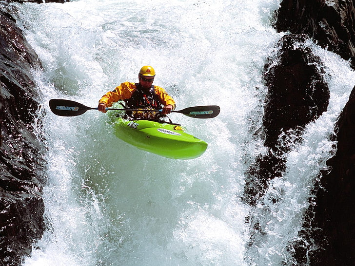 green kayak, alloy, extreme, sportsman, kayak, current, HD wallpaper