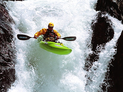 green kayak, alloy, extreme, sportsman, kayak, current, HD wallpaper HD wallpaper