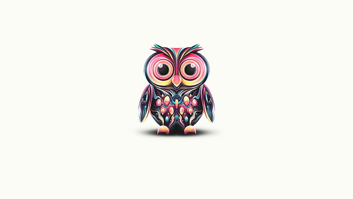 multicolored owl illustration, owl, drawing, bird, feathers, HD wallpaper
