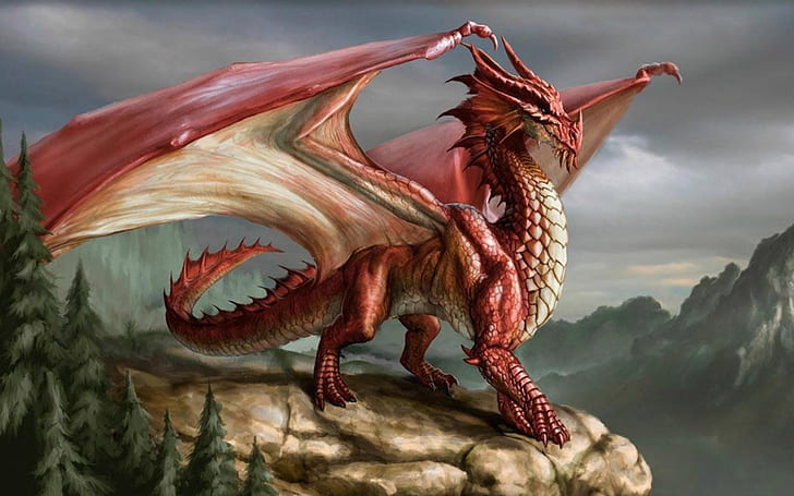 Red Dragon On A Cliff   Hd Walpaper   1874779, HD wallpaper