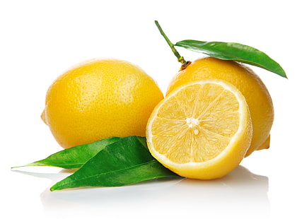 лимоны, лимон, нарезанный, лист, белый фон, HD обои HD wallpaper