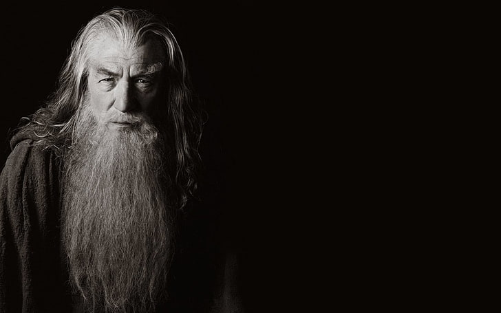 Dark Background, gandalf, Ian McKellen, monochrome, movies, sepia, Simple Background, The Lord Of The Rings, HD wallpaper