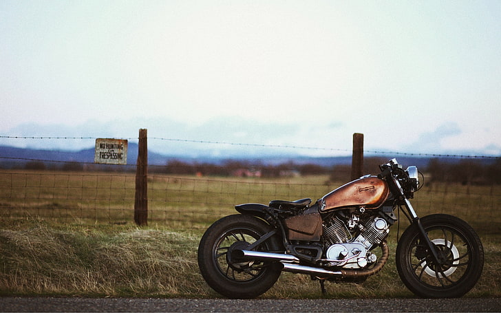 brown cruiser motorcycle, motorcycle, Bobber, Wallpaper HD