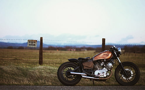 brown cruiser motorcycle, motorcycle, Bobber, HD wallpaper HD wallpaper
