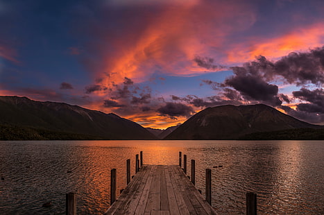 Sonnenuntergang am Lake Rotoiti Neuseeland, HD-Hintergrundbild HD wallpaper