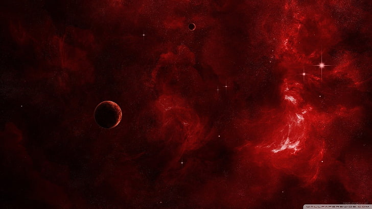 red moon, space art, red, planet, space, digital art, sky, HD wallpaper