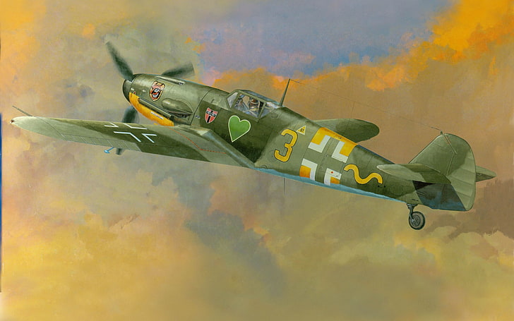La seconda guerra mondiale, Messerschmitt, Messerschmitt Bf-109, Luftwaffe, aeromobili, militare, opere d'arte, aerei militari, Germania, Sfondo HD