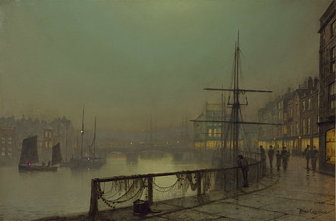 Sztuka klasyczna, John Atkinson Grimshaw, malarstwo, porty, statek, Tapety HD HD wallpaper