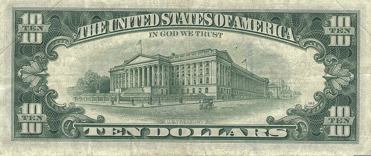 Банкнота от 10 щатски долара, пари, десет, 10 долара, HD тапет